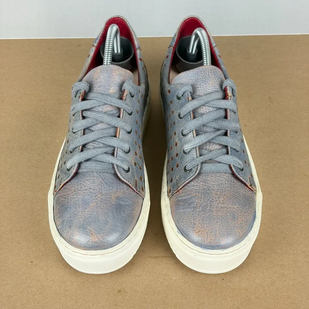 Bed Stu Lyne Perforated Leather Sneakers Womens 7 Blue Red Low Top Lace Up - Picture 2 of 10